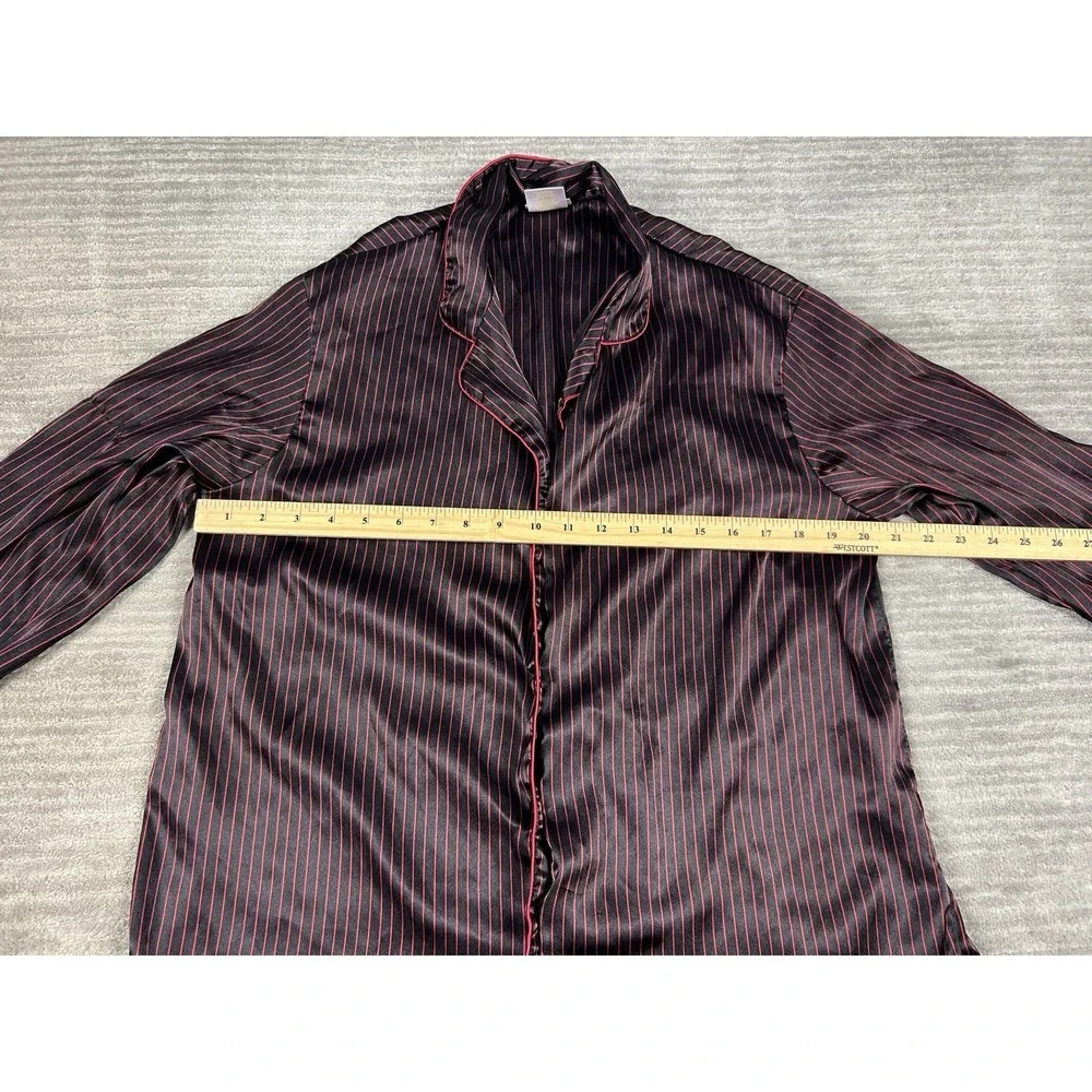 Secret Treasures Pajama Set Womens‎ Large Black Red Pinstripe Satin Long Sleeve